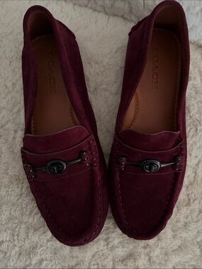 Coach Burgundy Suede Driving Loafers with Metal Bit
